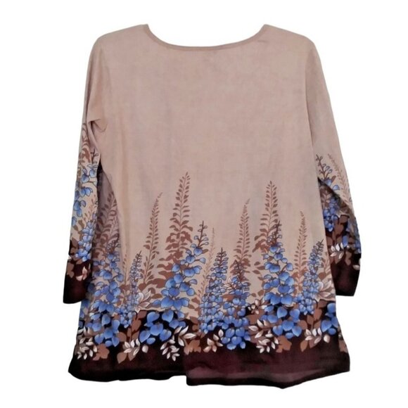 Vintage Metropolitan Beige & Blue Floral 3/4 Sleeve Boho Style Top Size Large - Picture 5 of 6